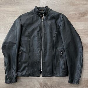 Vintage Excelled Black Leather Cafe Motorcycle Jacket Men Size 40 Made In USA